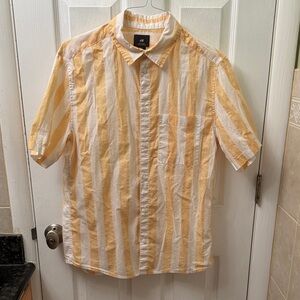 H&M Men's Casual Yellow and White Striped Shirt